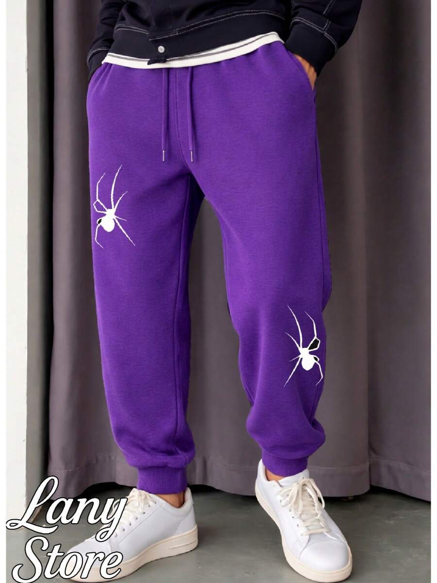 Calça Moletom Estampado Aranha Desenho Minimalista Estilosa Unissex Masculino Feminino 100% Algodão Top Premium Streetwear Lançamento Envio Imediato Varias Cores!! - Roxo - Visão 1