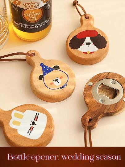 Wooden Round Bottle Opener, Long Wooden Bottle Opener, Wedding Guest Favors, Rustic Wedding Party Gifts, Carved Wooden Round Bottle Opener, Wedding Bachelorette Party Favors, Wedding Season Gifts, Portable Bottle Openers With Unique Patterns, Practical Household Essential