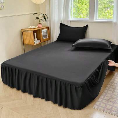 1pc Soft Cloud Series Solid Color Bedding, Single Piece Multi-Size Bed Skirt, Elegant Home Decor, Silky Smooth, Pleated Ruffle, Warm & Romantic, Elastic Band Design To Fit Mattress, Suitable For All Seasons, Add Aesthetic Appeal, Applicable For Bedroom, Guest Room, King Bed, Twin Bed, Hotel, Removable & Machine Washable