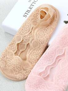 1/5/10双装 超薄蕾丝女士夏季防滑隐形短袜 高跟鞋底镂空网眼长袜 - 彩色 - 查看 8