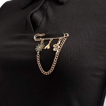 1 pezzo Spilla vintage a forma di serpente con decorazione floreale, accessorio per abbigliamento da donna