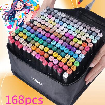 Multi-Color Art Markers, Double-Ended Design For Fine & Thick Lines, Professional Marker Set Suitable For Children And Adults, Includes Basic Drawing Supplies, Applicable For Coloring Books, Sketching, Illustration, Note-Taking, Planners, School Supplies, Great For Back To School Season