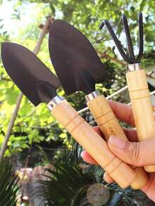 Set de 3 palas de jardinería de madera - Herramientas manuales para plantar, trasplantar y aflojar la tierra - Multicolor - Ver 2