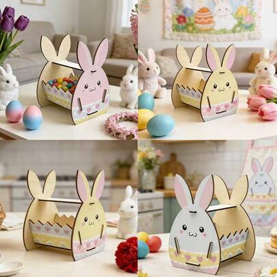 Innovative Wooden Easter Bunny Storage Basket, Multiple Color Options, Desktop Organizer Decor, Holiday Prop