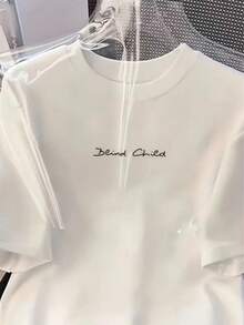 Women's T-Shirt, 100% Cotton, With Delicate Slogan Print, Short Sleeves And Round Neck - 白色 - 查看 2