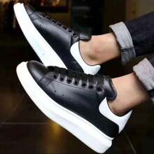 Men's Low-Top Sneakers - Black/White Casual Shoes For All Seasons With Round Toe & PVC Sole, Breathable Lace-Up Upper (No Bulky Material) - Versatile Style For Street, Sportswear And Casual Wear - Minimalist Unisex And Durable Footwear - 黑色 - 查看 3