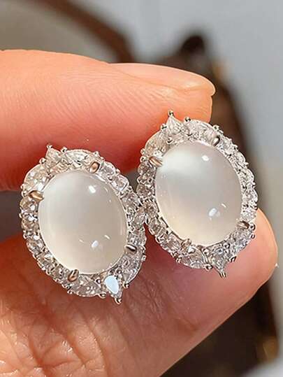 1 Pair Charm Cubic Zirconia Stud Earrings For Women For Wedding Engagement Anniversary Jewelry Valentine's Day Gift