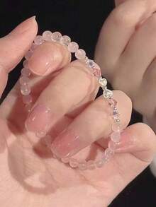 1条公主风水晶串珠手链，简约可爱设计，女孩友谊礼物 - 粉色 - 查看 2