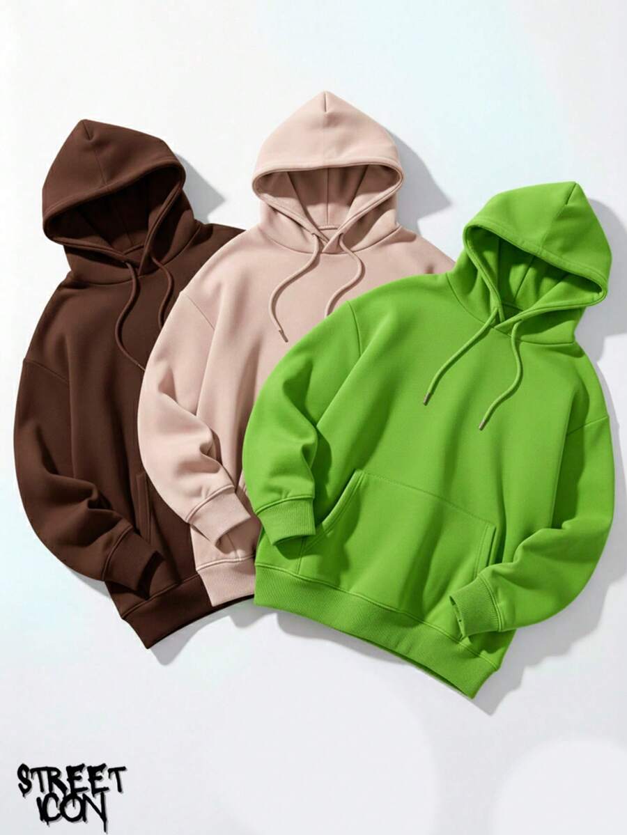 Set Of 3 Colorful Kangaroo Hoodies Streetwear Street Fashion Urban Culture Skaters Unisex 100% Cotton Premium Top Streetwear New Release Immediate Shipping Various Colors!! - 棕色,米色和淺綠色 - 查看 1