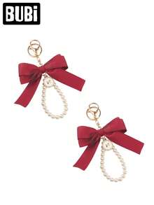 红色蝴蝶结汽车钥匙扣，女士/女孩礼物，时尚通用包包钱包挂件，汽车钥匙链腕带手提包装饰，节日汽车配件 - 紅色 - 查看 15