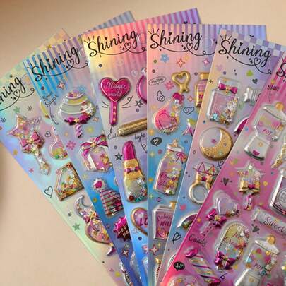 1pc Shiny Sequin 3D Stickers, 3D Dimensional Sticker Set, Gold Foil Decor, Glitter And Cute Japanese Style Reusable Soft Stickers, 12 Types Of Glitter And Gold Foil Decorative Reusable Stickers, Suitable For Crafts, Sticker Books, Journals, Rewards, Handicrafts And Party Favors, Computer And Phone Decoration