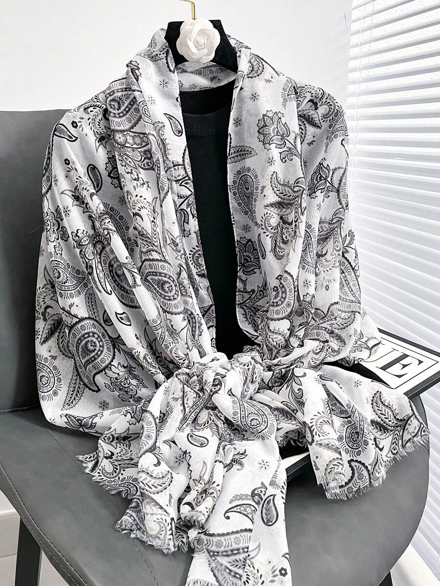 1条新款腰果印花围巾，适合春秋季佩戴，女士穆斯林头巾，柔软轻盈，清新优雅，长款轻薄防晒围巾，日常旅行拍照，防晒披肩，家庭度假礼物 - 彩色 - 查看 1