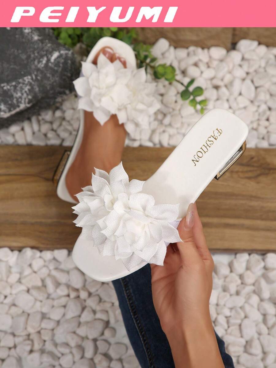 PEIYUMI Women's Minimalist Low Heel Rhinestone Sandals Women's Elegant Fashion High Heel Shoes, Suitable For Beach, Party, And Other Occasions - White - View 1