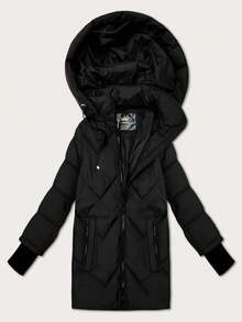 A Transitional Quilted Jacket With A Detachable Hood, A Loose Quilted Jacket, Insulated With Synthetic Down, Long Knit Cuffs At The Ends Of The Sleeves, A Zippe - Black - View 1
