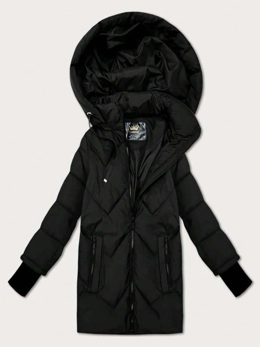 A Transitional Quilted Jacket With A Detachable Hood, A Loose Quilted Jacket, Insulated With Synthetic Down, Long Knit Cuffs At The Ends Of The Sleeves, A Zippe - Black - View 1