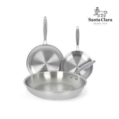  Santa Clara | Sartenes Acero Inoxidable 18/10 Trifusión sin Revestimiento, Aptas para Inducción, Gas, Vitro y Horno, Cocina Saludable, Medidas 20, 24, 26, 28 y 30 cm, Disponibles en Juego de Sartenes - Envío GRATIS ✅ Entrega 24/48h a España (península)