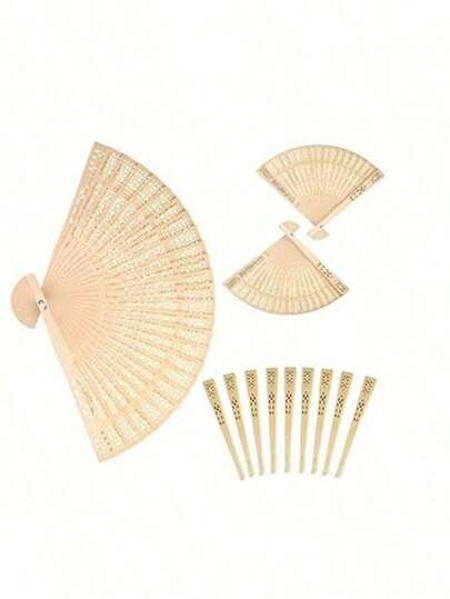 中国檀香折扇 | 空心木制手扇 | 个人便携扇 | 适用于婚礼、家居装饰、生日庆典 | 做工精良 - 传统木制扇子，适合作为礼品和装饰品