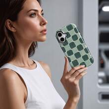 Checkerboard Shockproof Fashion Green Plaid Pattern Phone Case Compatible With Iphone 17, 16, 15, 14, 13, 12, 11 Pro Max Hard Shell Spring Gift Mom Birthday - Dark Green - View 2