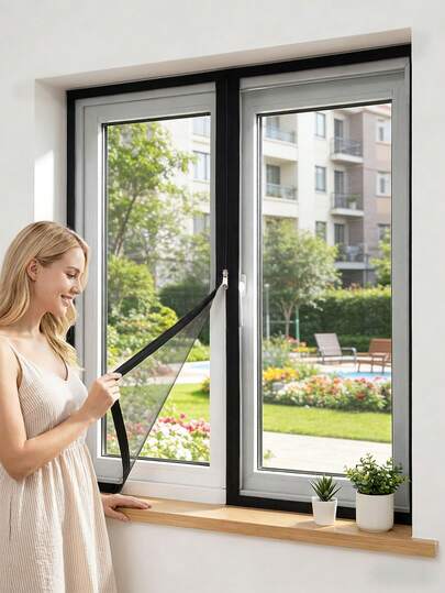 Black Zipper Window Screen Set, Fine Mesh Anti-Mosquito Net, Easy Hook And Latch Installation, Removable And Reusable Home Insect Screen