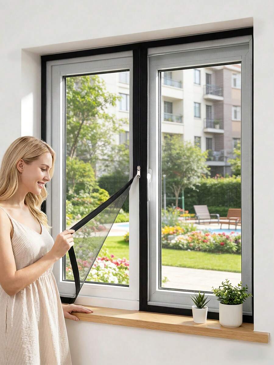 Black Zipper Window Screen Set, Fine Mesh Anti-Mosquito Net, Easy Hook And Latch Installation, Removable And Reusable Home Insect Screen - Black Zipper Screen - View 1