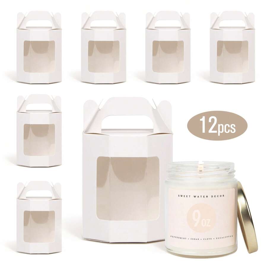 12pcs Small Octagonal Transparent Display Box, White/Pink Optional, Foldable Gift Box With Viewing Window For Glassware, Candles, Dried Flowers, Retail Packaging For Holiday, Birthday, Party