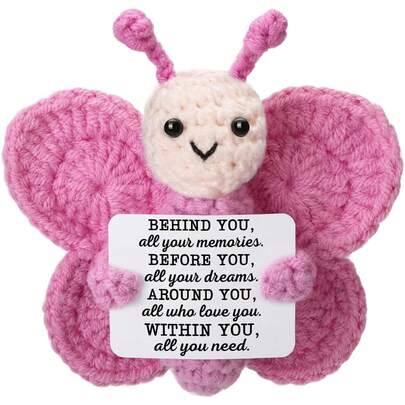 1件礼品，手工钩织正能量蝴蝶，附赠卡片，迷你励志针织玩偶，正能量钩织动物，适合家居、办公室、汽车装饰