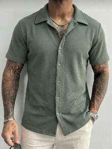 Men's Waffle Shirt For Casual Summer Wear - 綠色 - 查看 2