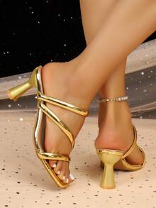 Women's High Heel Sandals With Butterfly Flower Design, Fashion Wedding Princess Shoes, Chunky Heel - Gold - View 6