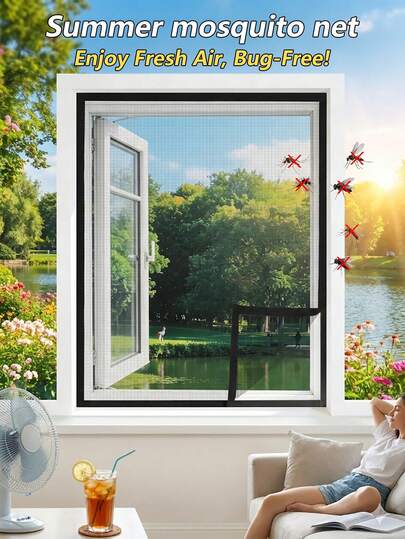 Black Window Screen Mesh Kit, 75 Sizes, Hook & Loop Install, Fine Anti-Mosquito Net, Removable & Reusable For Home