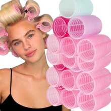 Kit 6/8 Bobs Cabelo Modeladores + 6/8 Prendedores, DIY Styling Tools tamanho Grandes 6.2x4cm/Medios 6.2*3.2cm - Rosa chiclete - Visão 2