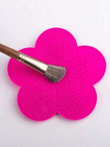 Silicone Makeup Brush Cleaning Mat, Flower Shaped, Makeup Brush Cleaner With Suction Cup, Portable Brush Washing Tool, Valentine's Day Birthday Party Gift - Solid Color - View 3
