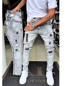 Men's Skinny Fitted Jeans With Elastane, Comfortable, Casual/Player Style - 查看 4