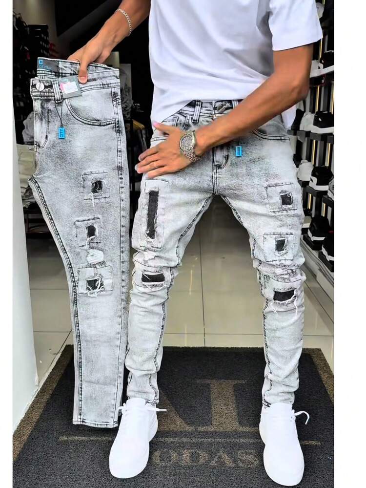 Men's Skinny Fitted Jeans With Elastane, Comfortable, Casual/Player Style - 查看 4
