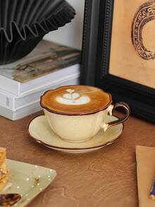 Bộ tách cà phê gốm sứ cổ điển (280ml) kèm đĩa lót - Hoàn hảo cho Latte/Americano/Flat White, cốc trà chiều cho gia đình và những buổi họp mặt. - Nhiều màu - Xem 7