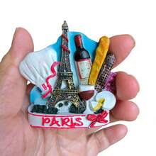 6.5cm/2.56in Paris Food Element Refrigerator Magnets, French Travel Souvenir Magnets With 3D Eiffel Tower, Red Wine And Bread Decor - one-size - View 8