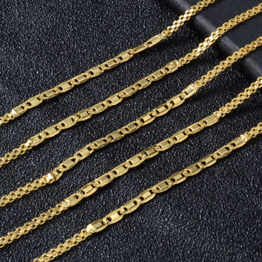 1pc Minimalist Style 14k Gold Plated Copper Alloy Splicing Chain Necklace, Suitable For Daily Wear - Gold 1 - View 1
