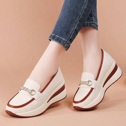 New Women's Comfortable Platform Casual Sneakers, Non-Slip Slip-On Retro Minimalist Wedge Shoes