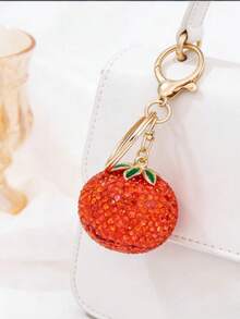 闪亮橙色柿子钥匙扣，镶满水钻的包包挂件，女士幸运时尚钥匙圈，时尚包包和汽车钥匙配件，绝佳礼物之选 - 橘色 - 查看 3