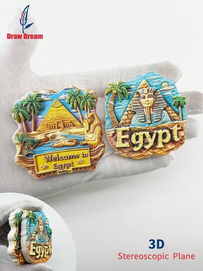 1pc Tutankhamun Mask & Pyramid Resin Fridge Magnet, Egyptian Pyramid & Nile River Statue Travel Souvenir 3D Gift, Home Kitchen Appliance Decoration Magnet Suitable For Kitchen, Office, House, Cabinet, Dishwasher