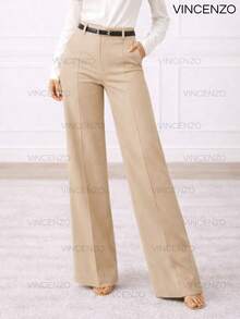 Color Block Cut And Sew Casual Elegant Contrast Waist Zipper Pocket - Màu be - Xem 1