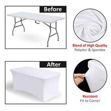 Crystals 6 Ft Stretch Elastic Spandex Table Cover – Four-Way Polyester Tablecloth For Standard Folding Tables, Party & Event Linen - A - View 4