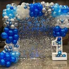 10英寸蓝银色金属珍珠气球，搭配蓝色、银色和银色星星亮片纸气球，并附有丝带，适合毕业典礼、生日、婴儿派对和其他场合。 - A-1 - 查看 6