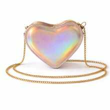 Bolsa Coração Infantil Holografica Fashion Moderna Colorida Leve e Divertida para Crianças - Dourada Holográfica - Visão 2