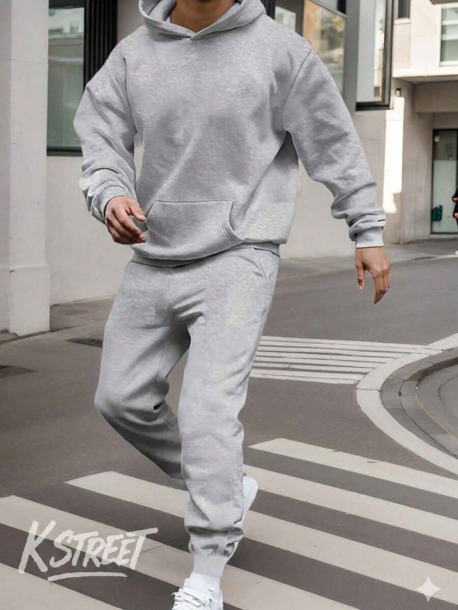 Comfortable Basic Plain Fleece Set For Gym And Everyday Wear - Art Streetwear, Urban Culture, Street Fashion, Street, Graffiti, Skater, Unisex, Men's And Women's, Sweatshirt, 50% Cotton 50% Polyester, Premium Streetwear Top, New Release, Immediate Shipping, Various Colors!! - 灰色 - 查看 1