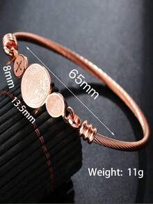 1 pieza Brazalete de acero inoxidable de estilo minimalista con tres placas circulares, de moda y versátil - Oro rosa - Ver 2