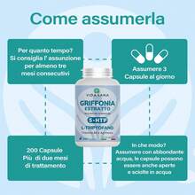 Vida Sana Integratore Griffonia 5-HTP Alto Dosaggio – Triptofano Naturale per Rilassamento, Benessere Mentale e Normale Tono dell'Umore – Serotonina Support Formula naturale – 200 Capsule - 200 Conteggio - Visualizzare 5