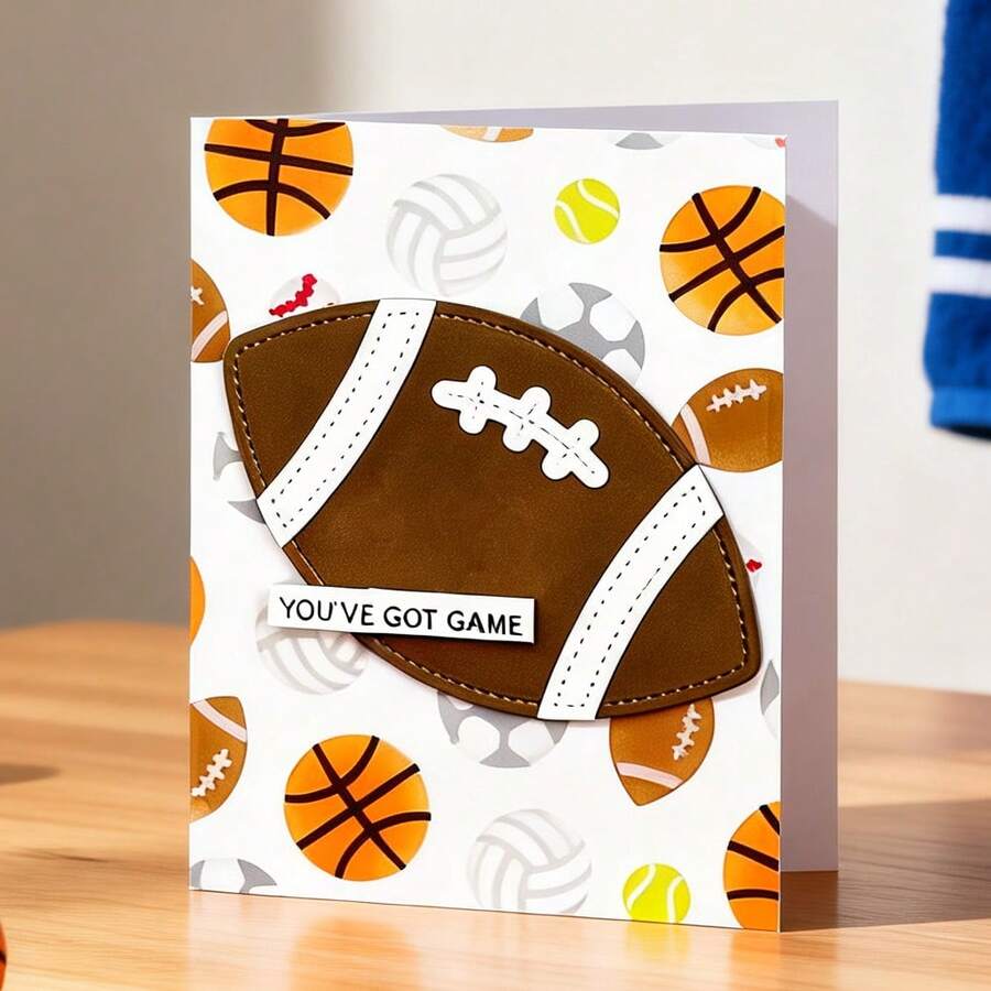 创意橄榄球模具，DIY剪贴簿相册和压花模板，贺卡制作工具，卡片纸切割工艺品，礼品卡制作模板模切。 - 銀色 - 查看 1