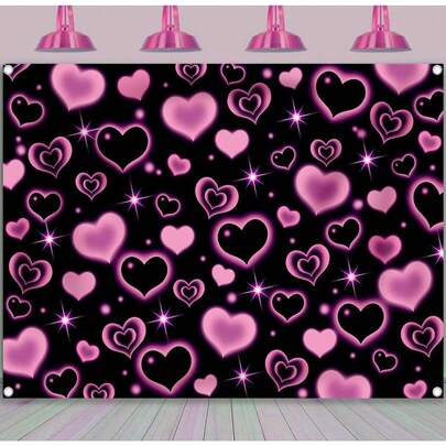 1pc Early 2000s Photo Backdrop Y2k Glitter Heart Backdrop Early Fashion Party Decor Photography Background Y2k Theme Birthday Party Decoration Supplies