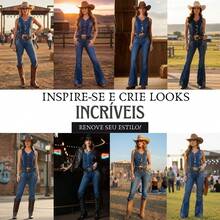 Women's Country Style Vest And Flare Jeans Set With Rhinestones - Luxury, Ideal For Country Music Events And Rodeo Parties. - Luxury Pants, Luxury Vest - View 9