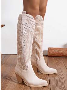 Fashionable Women's Western Boots For Spring And Summer - Beige - View 1